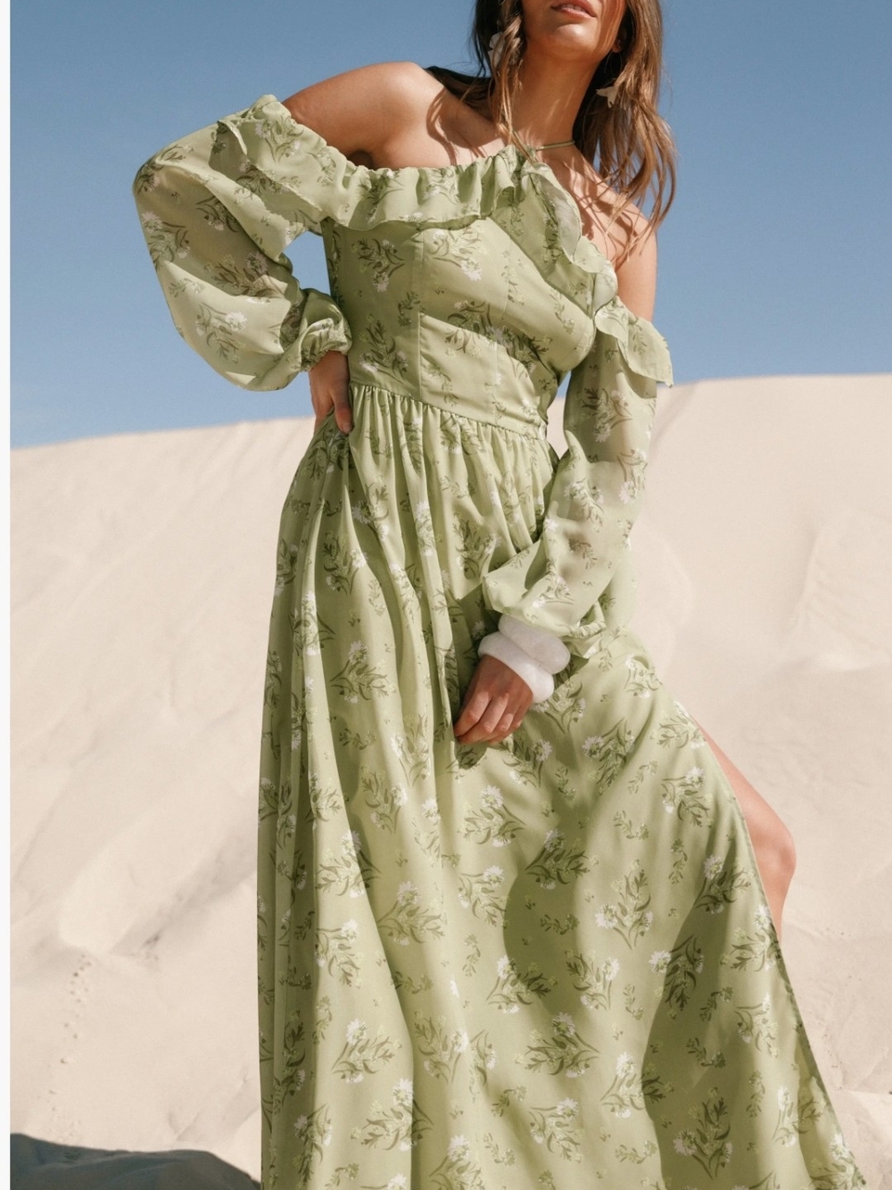 Alina Floral Cold Shoulder Long Sleeve Maxi Dress